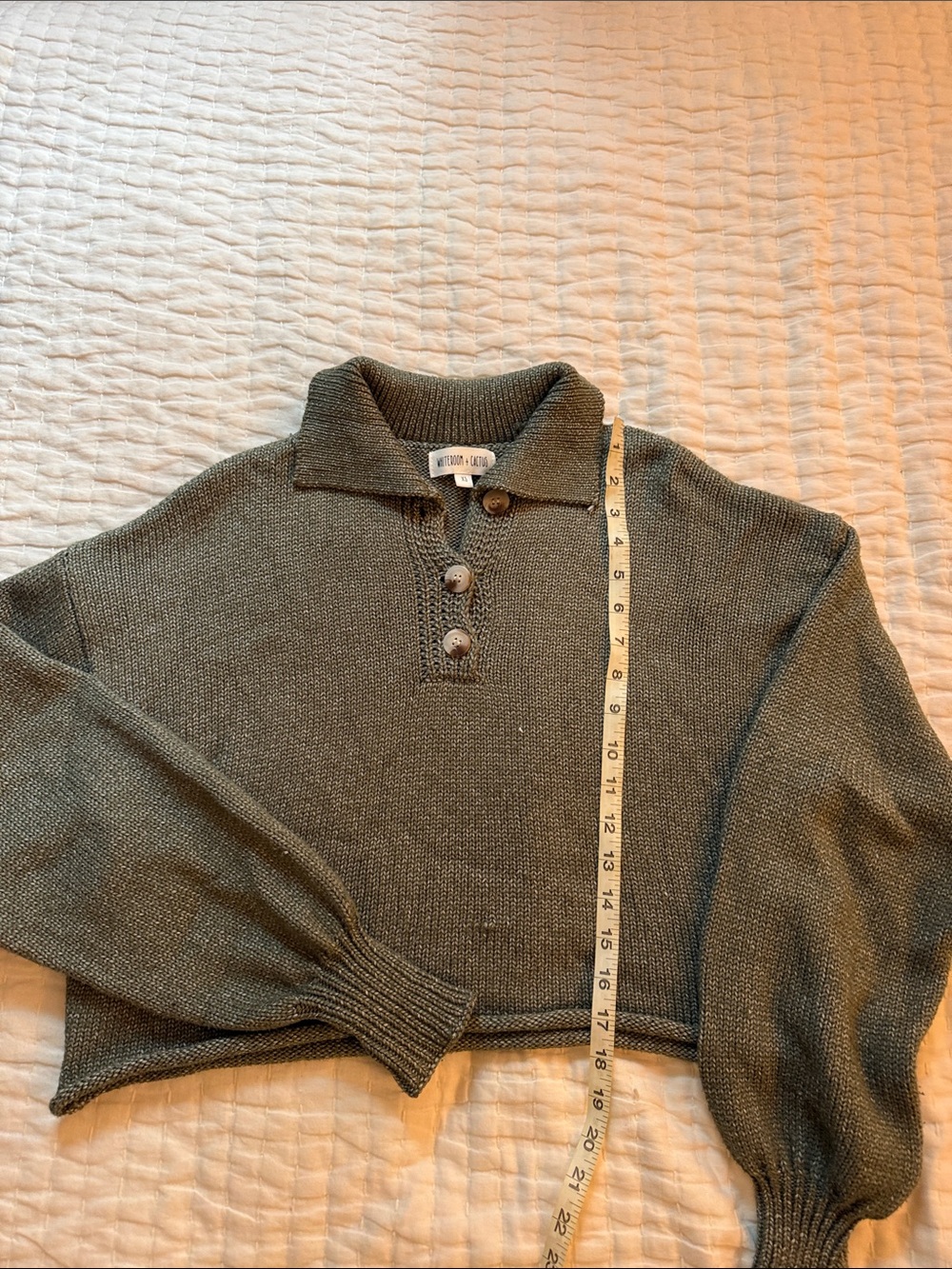 Olive Green Cropped Collared Pullover knit Sweater